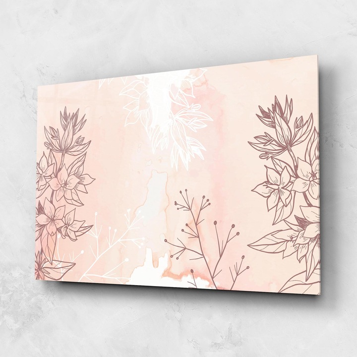 ARTHUB, Стъклена картина 80x120cm, Спалня и Дневна, цветя, рисувани цветя, Pink Line Plant