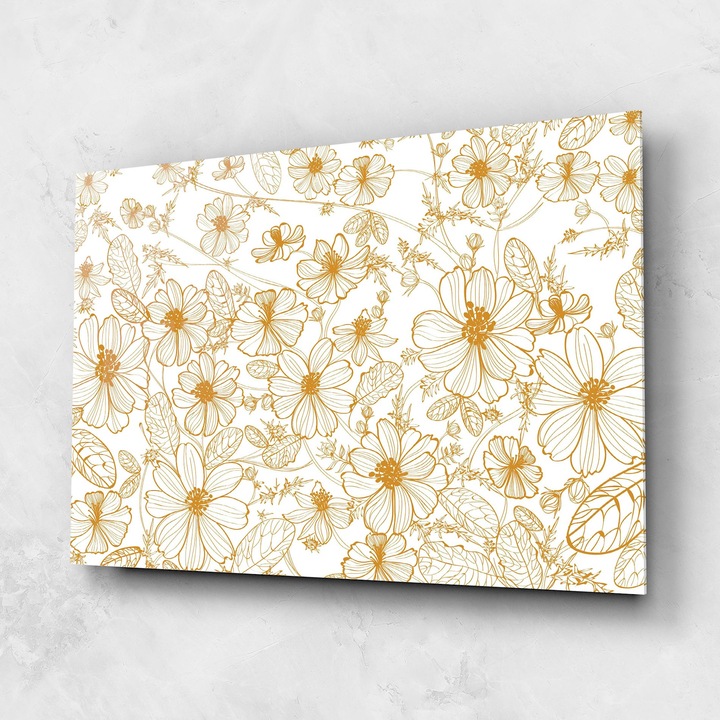 ARTHUB, Стъклена картина 80x120cm, Спалня и Дневна, цветя, рисувани цветя, Yellow Line Flower