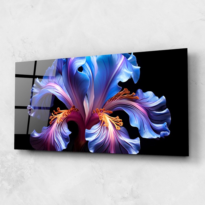 Tablou Sticla, 60x150cm, Dormitor si Living, Flori, Iris, Beautiful Iris On Black