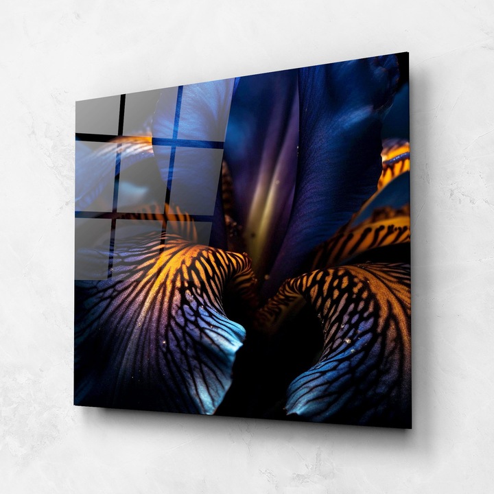 Tablou Sticla, 100x100cm, Dormitor si Living, Flori, Iris, Dark Yellow Iris