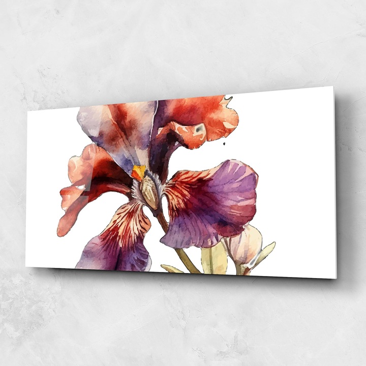 Tablou Sticla, 60x150cm, Dormitor si Living, Flori, Iris, Watercolor Iris