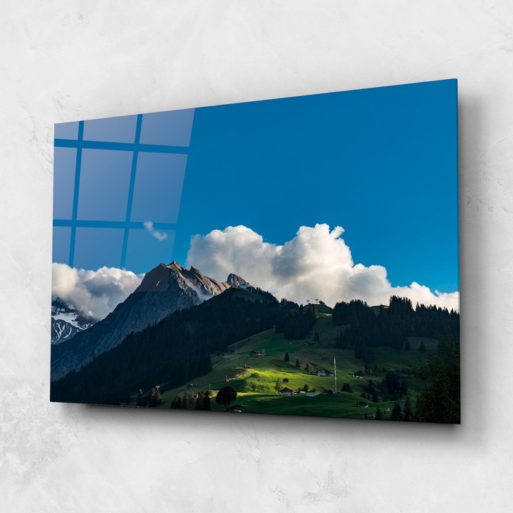 Tablou Sticla, 50x70cm, Dormitor si Living, Peisaje, Nori, Beautiful Mountain Cloud View