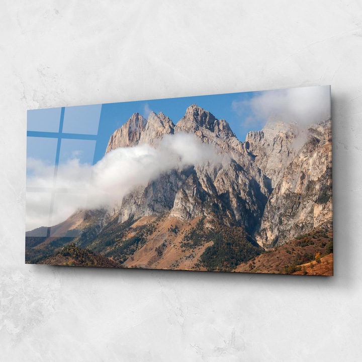 Tablou Sticla, 60x150cm, Dormitor si Living, Peisaje, Nori, Large Mountain Clouds