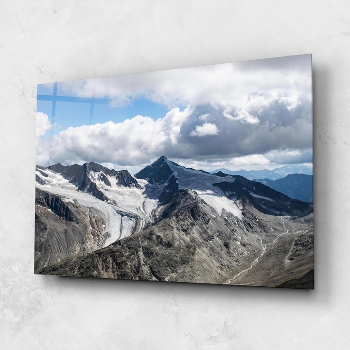 Tablou Sticla, 60x100cm, Dormitor si Living, Peisaje, Nori, Winter Mountain Clouds