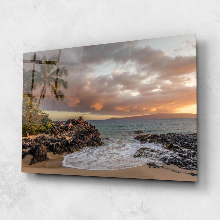 ARTHUB, Стъклена картина 60x80cm, Спалня и Дневна, пейзажи, плажове, Beautiful Beach Landscape