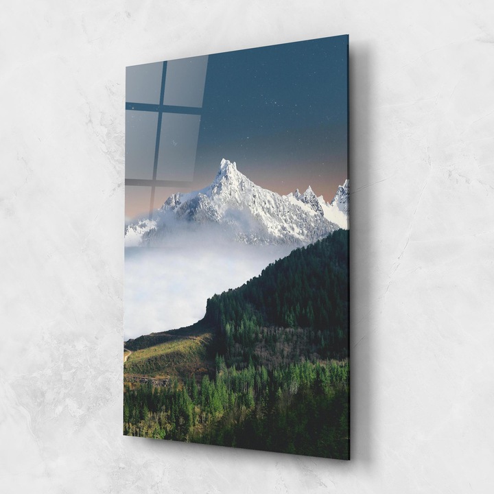 Tablou Sticla, 50x70cm, Dormitor si Living, Peisaje, Paduri, White Mountain Forest