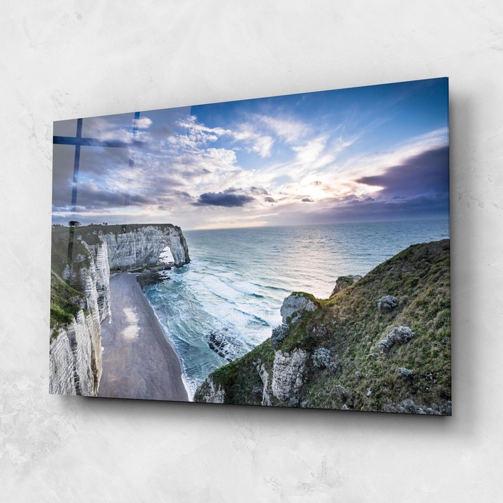 ARTHUB, Стъклена картина 80x120cm, Спалня и Дневна, пейзажи, плажове, Etretat View