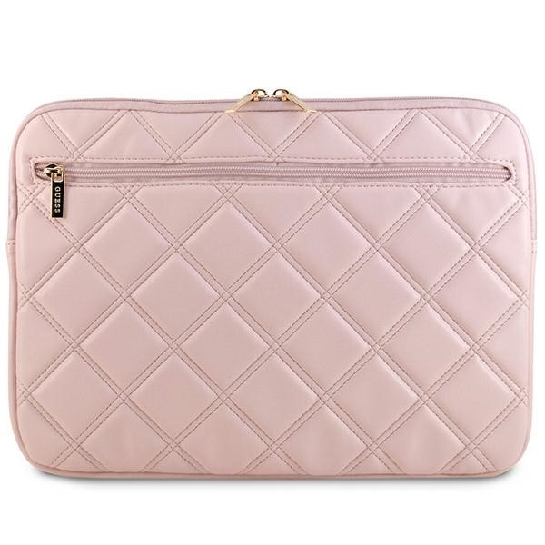 Husa laptop GUESS Quilted 4G, ecopiele, roz, 26x34x2.5cm