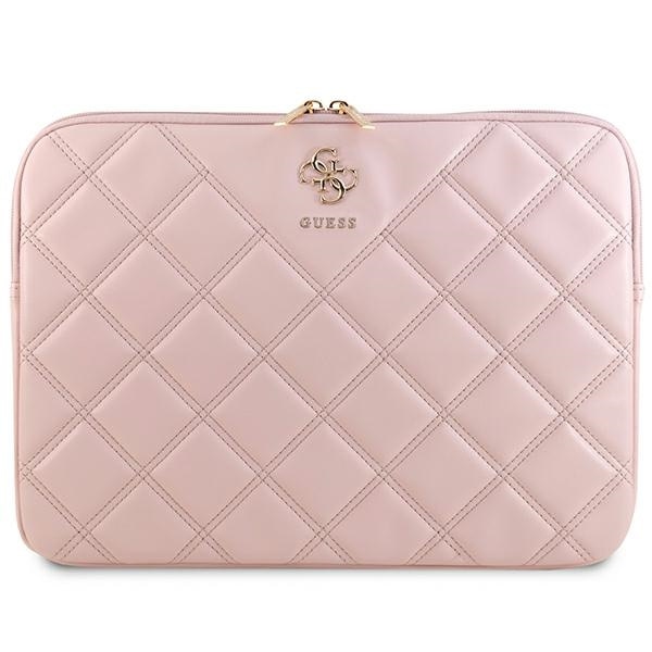 Husa laptop GUESS Quilted 4G, ecopiele, roz, 26x34x2.5cm