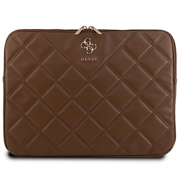 Husa laptop GUESS Quilted 4G, ecopiele, maro, 26x34x2.5cm