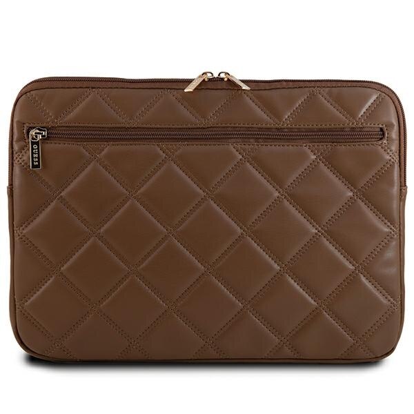 Husa laptop GUESS Quilted 4G, ecopiele, maro, 26x34x2.5cm