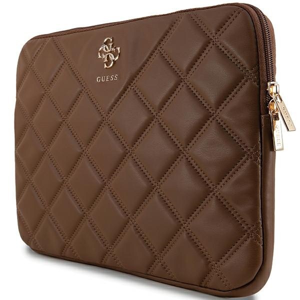 Husa laptop GUESS Quilted 4G, ecopiele, maro, 26x34x2.5cm