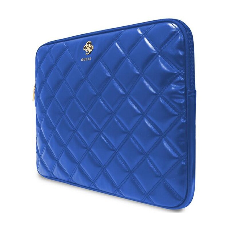 Husa laptop GUESS Quilted 4G, piele ecologica, inchidere cu fermoar, albastru, 13/14 inch
