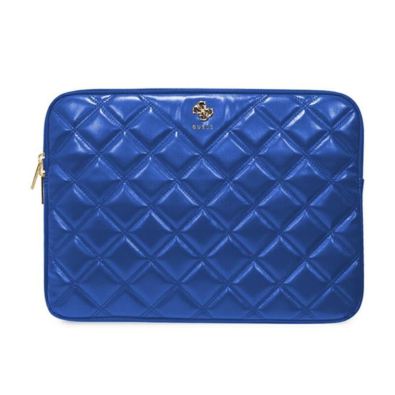 Husa laptop GUESS Quilted 4G, piele ecologica, inchidere cu fermoar, albastru, 13/14 inch