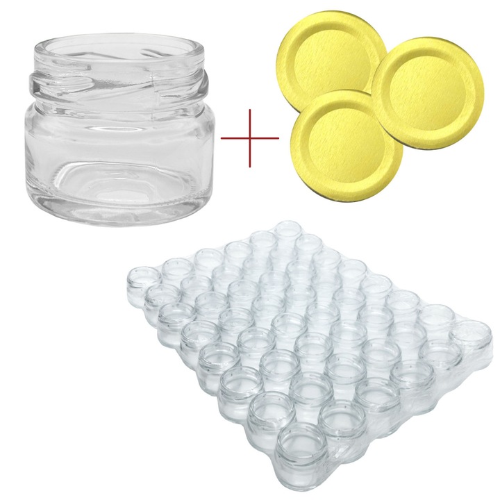 Set borcane din sticla 35 ml. pe surub cu capace, Danros, 48 buc