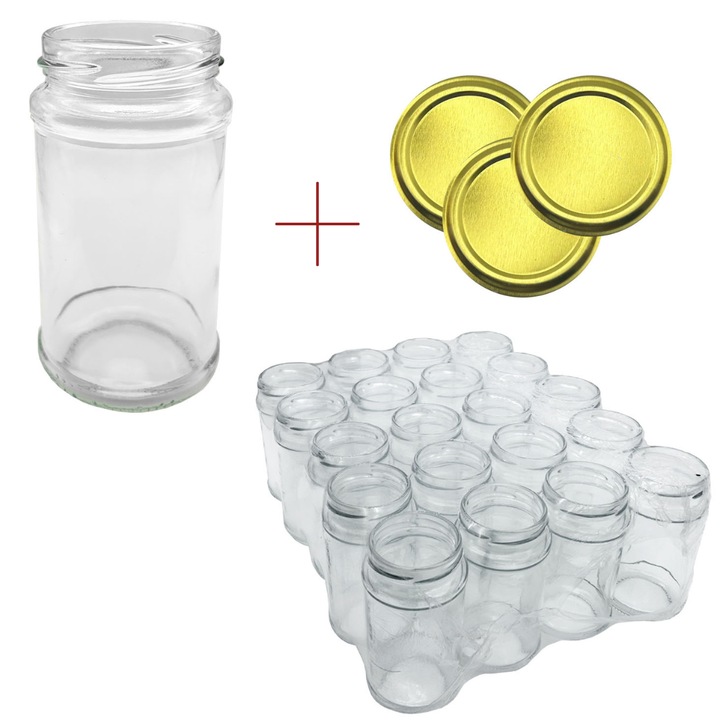 Befőttesüveg készlet 240 ml, csavaros kupakkal, Danros, 20 db