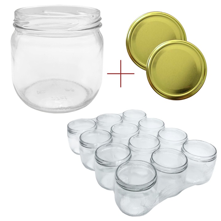 Комплект Стъклени Буркани 370 мл. Демби на винт с капачки, Данрос, 12 бр