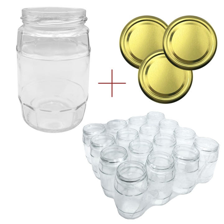 Комплект Стъклени Буркани 370 мл. Буре на винт с капачки, Данрос, 16 бр