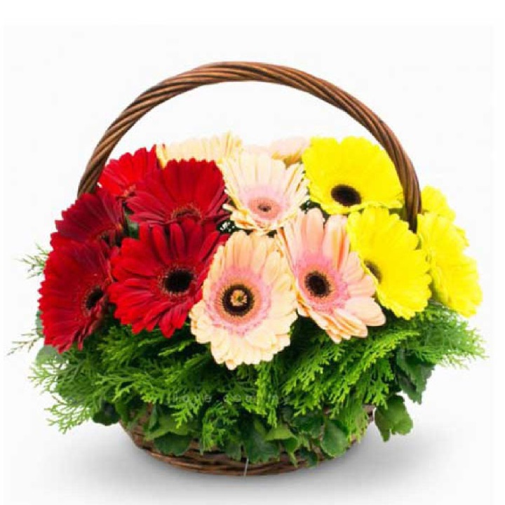 Kosár virággal Illat 11, Flowers, Kézzel készített, Gerbera, 19 db