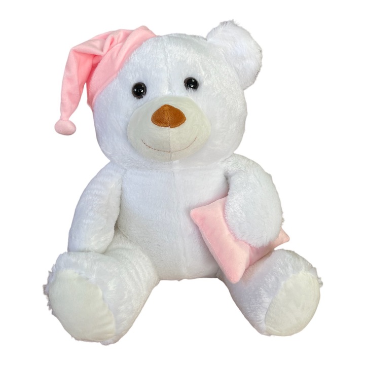 Плюшена играчка ТЕА, Мече със шапка и възглавничка, 40 см