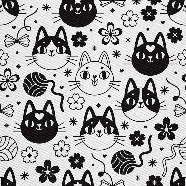 Textil anyag, Fehér és fekete macska, Poliészter 100%, 210g/pm, Méret: 100cm x 155cm