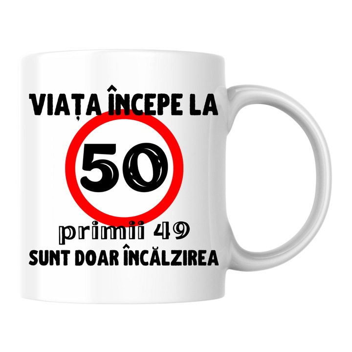 Персонализирана чаша - Животът започва от 50, бяла, 330 мл