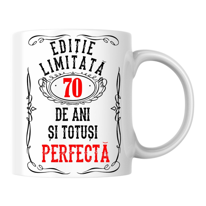 Cana personalizata - Editie limitata 70 de ani si perfecta, alba, 330 ml