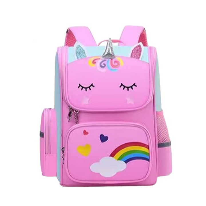 Ghiozdan copii FreeBiz, unicorn, rezistent la apa, volum mare, Roz