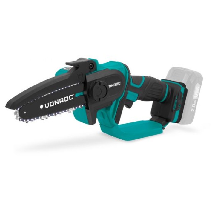 Mini láncfűrész, VONROC, CS506DC, 20V, 152mm, 33T lánc, praktikus és könnyű, gyorsfeszítő rendszer, biztonsági kapcsolóva, softgrip, védőburkolat, akkumulátor és töltő nélkül