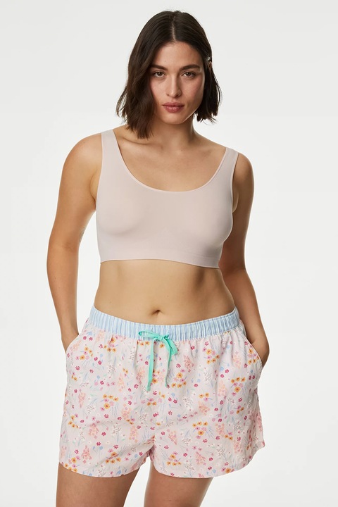 Marks & Spencer, Pantaloni scurti de pijama cu model floral, Roz pal/Mint/Albastru