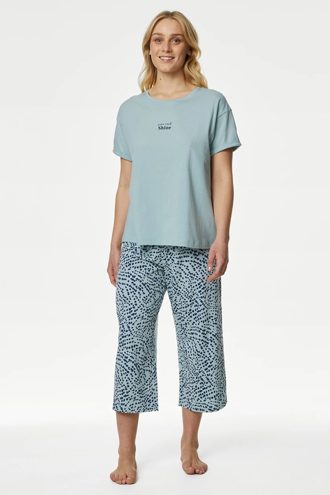 Marks & Spencer, Pijama cu model si buzunar aplicat pe piept, Albastru aquamarin
