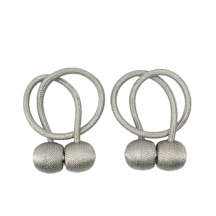 Set pentru prindere perdele si draperii, format din 2 magneti decorativi, FreeBiz, argintiu