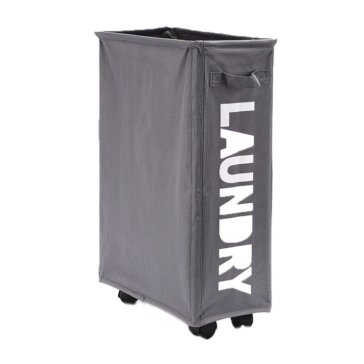 Кош за пране, SIBINTA, голям капацитет, квадратна, с макара, организиране и съхранение, сгъваема, дизайн на дръжката, здрава, водоустойчива, може да се използва като кошче за боклук, органайзер за играчки, плат Oxford, 39 x 19 x 58 cm, сив