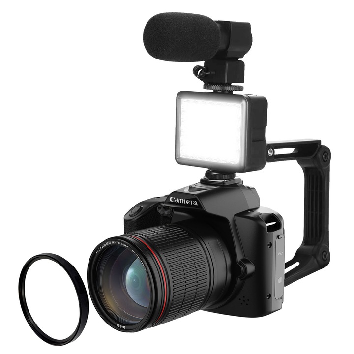 Digitális fényképezőgép, Darklove, 32 GB SD kártyával, objektívvel, töltőfénnyel és mikrofonnal, 64 MP, 16X digitális zoom, 3,0 hüvelykes IPS, 4800 mAh, Hordozható, Gyermekeknek, kezdőknek és időseknek, 13X12,5X9,5 cm, Fekete