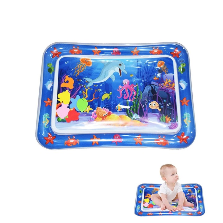 Interaktív vízmatrac babáknak - Aktív központ - Érzékszervi készségek fejlesztése - Tengeri lények csodálatos világa, 66x50x5 cm