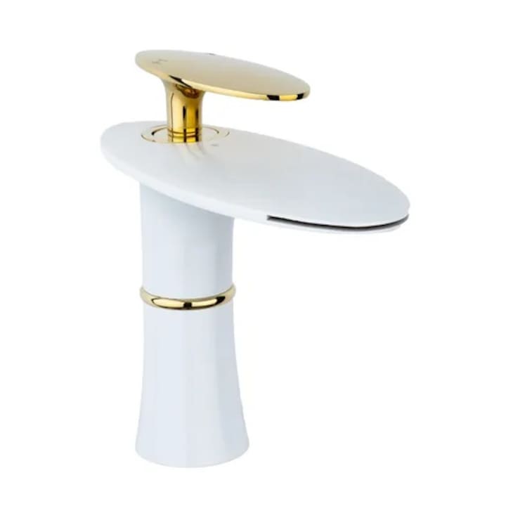 Baterie lavoar in casacada pentru chiuveta CasaShop, Alama, Alb Mat