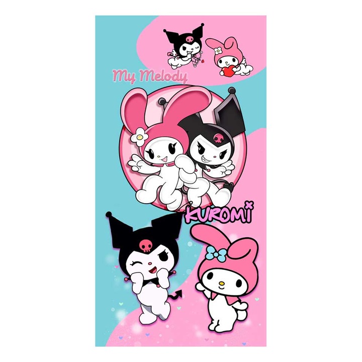 Хавлия за плаж Кингтекс My melody and kuromi, 70x140см, 60% памук 40% полиестер, Многоцветно