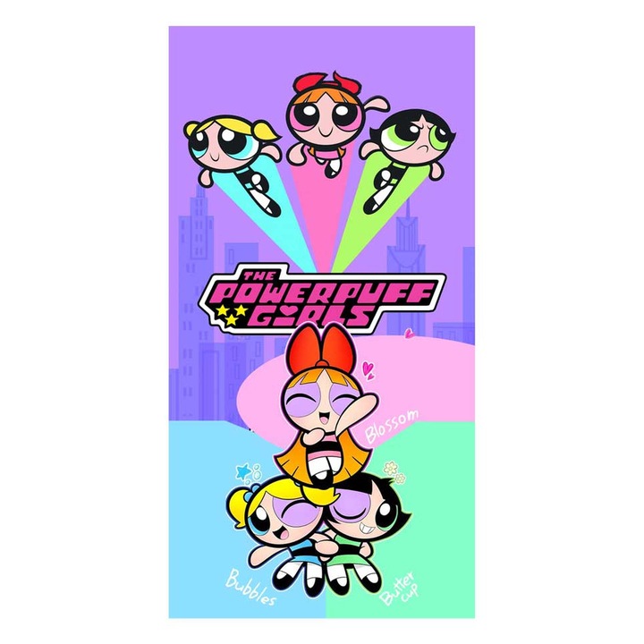 Хавлия за плаж Кингтекс Powerpuff girl, 70x140см, 60% памук 40% полиестер, Многоцветно