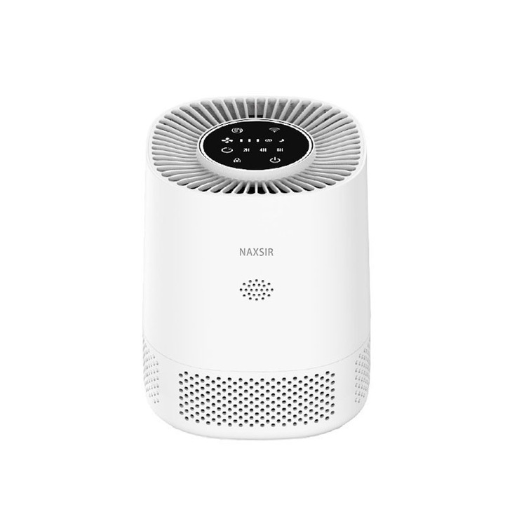 Пречиствател на въздух, Wi-Fi, NAXSIR, Филтър 3 в 1 True HEPA H13, 3 нива на скорост, Безшумен, Йонизация, Контролен панел със сензорен екран, Управление с приложения, Бял