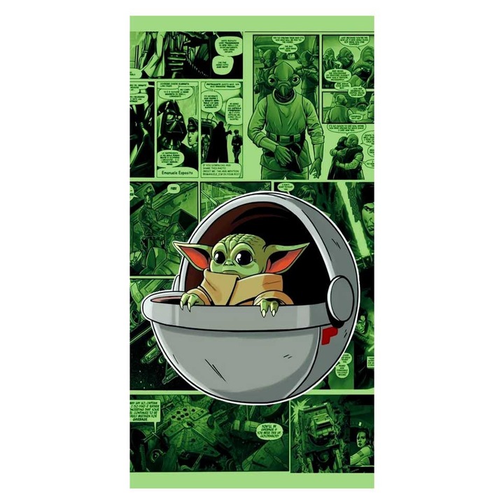 Хавлия за плаж Кингтекс Baby YODA, 70x140см, 60% памук 40% полиестер, Многоцветно