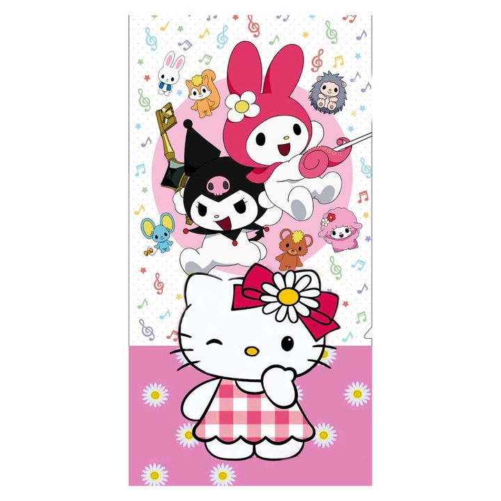 Хавлия за плаж Кингтекс Hello kitty and friends, 70x140см, 60% памук 40% полиестер, Многоцветно