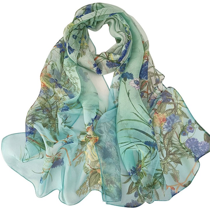Esarfa dama, RASK, Matase, 160x50cm, pentru toate anotimpurile, Verde
