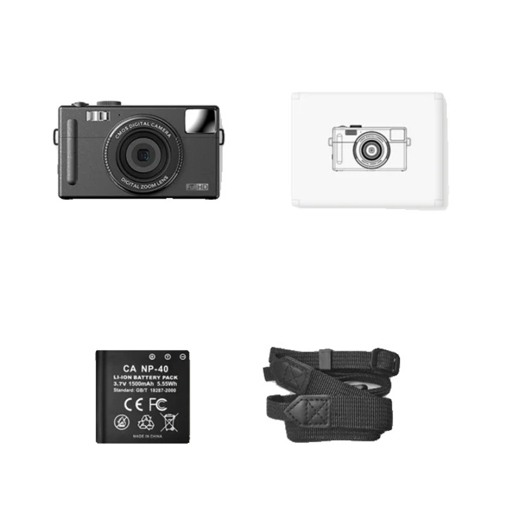 Компактна камера, 16x цифрово увеличение, 48MP, черен, 16GB карта включена, 11.5x6.8x4.5cm