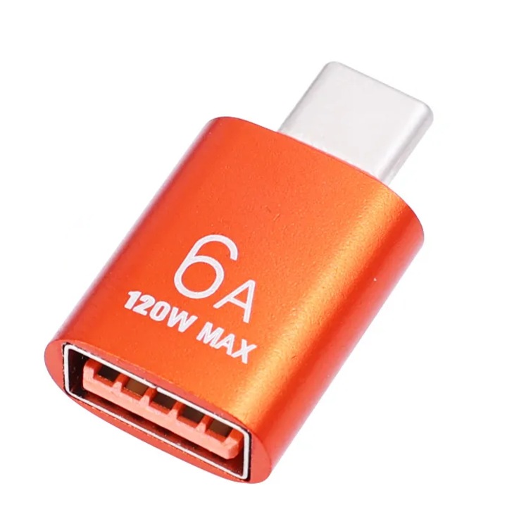 OTG адаптер от USB женскo към Type-C мъжкo, Xiaomi, 120W захранване и трансфер на данни, Оранжев