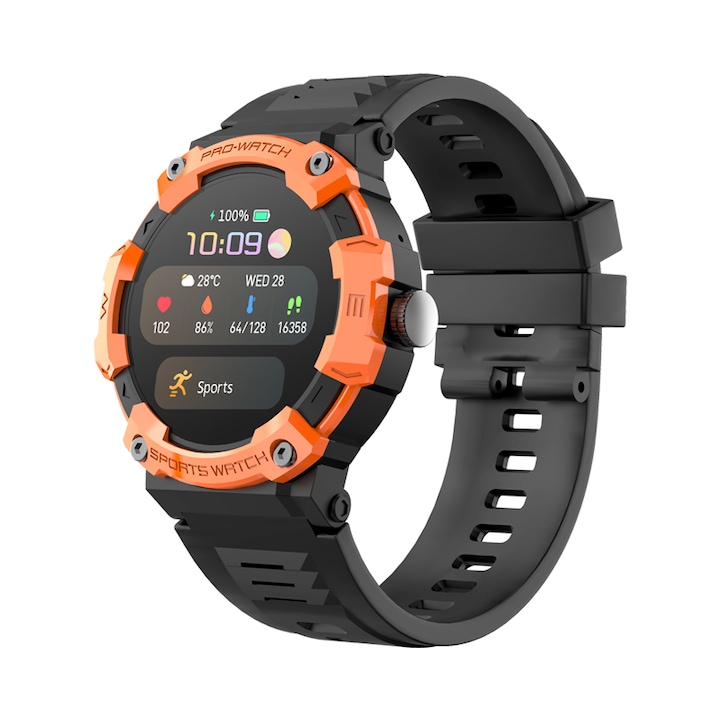Часовник Smartwatch SolMi SolMi G206 2024, за спорт и ежедневие, силиконова каишка, Водоустойчив IP67, приложение H Band, черен-червен