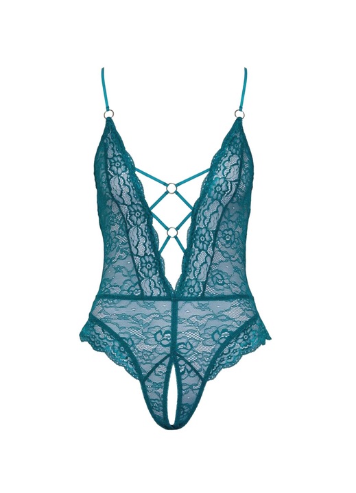Cottelli szexi fehérnemű szett, nyitott body, türkiz, csipke, S