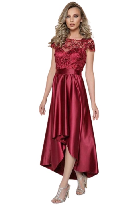 Rochie MBG Bordo din tafta asimetrica, Visiniu, 36