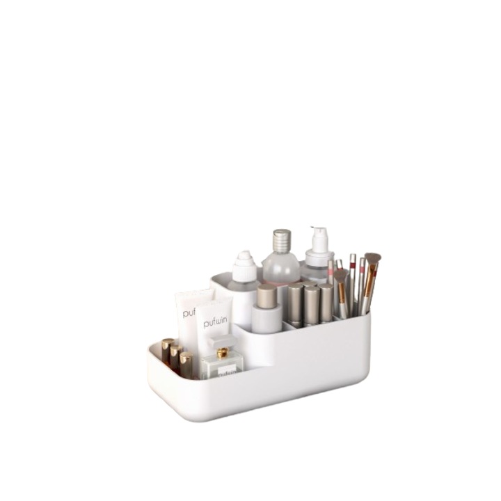 Organizator produse de ingrijire, cosmetice, machiaje, 5 compartimente, alb