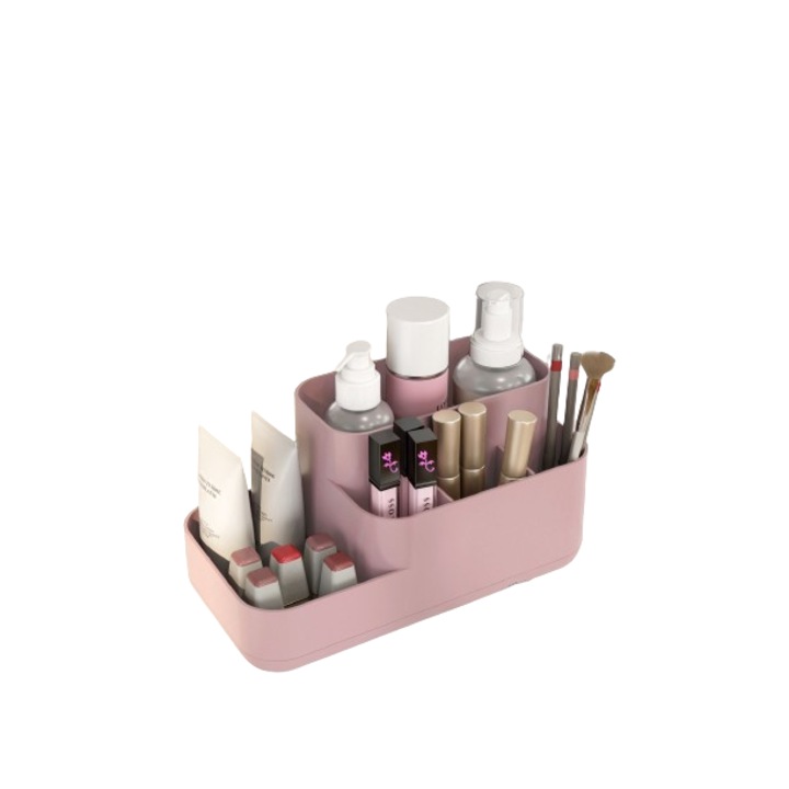 Organizator produse de ingrijire, cosmetice, machiaje, 5 compartimente, roz