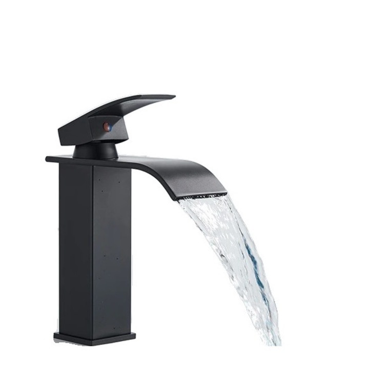 Szaniter csaptelep, vízesés kivitel, egykaros, matt fekete, kerámia, központi beépítés